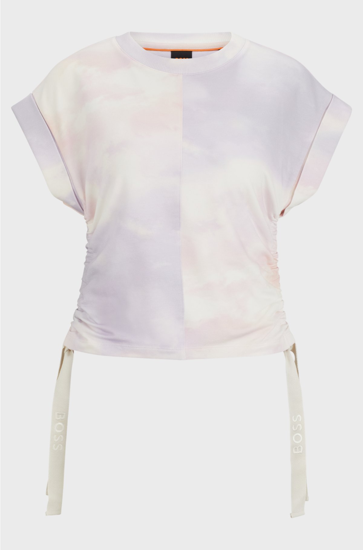 Patterned T-shirt in stretch cotton with branded drawcords, Pink Patterned
