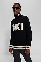 BOSS x Perfect Moment Maglione in lana vergine con scritta "Ski" a intarsio, Nero