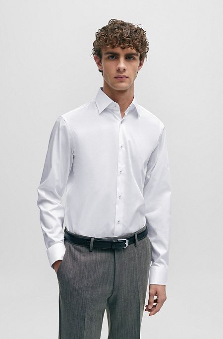 Regular-fit popeline overhemd van gemakkelijk te strijken katoen, Wit