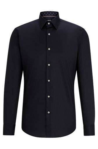 Regular-fit shirt in easy-iron cotton poplin, Dark Blue
