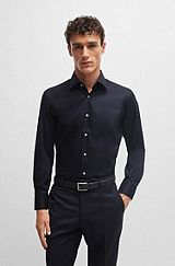 Regular-fit shirt in easy-iron cotton poplin, Dark Blue