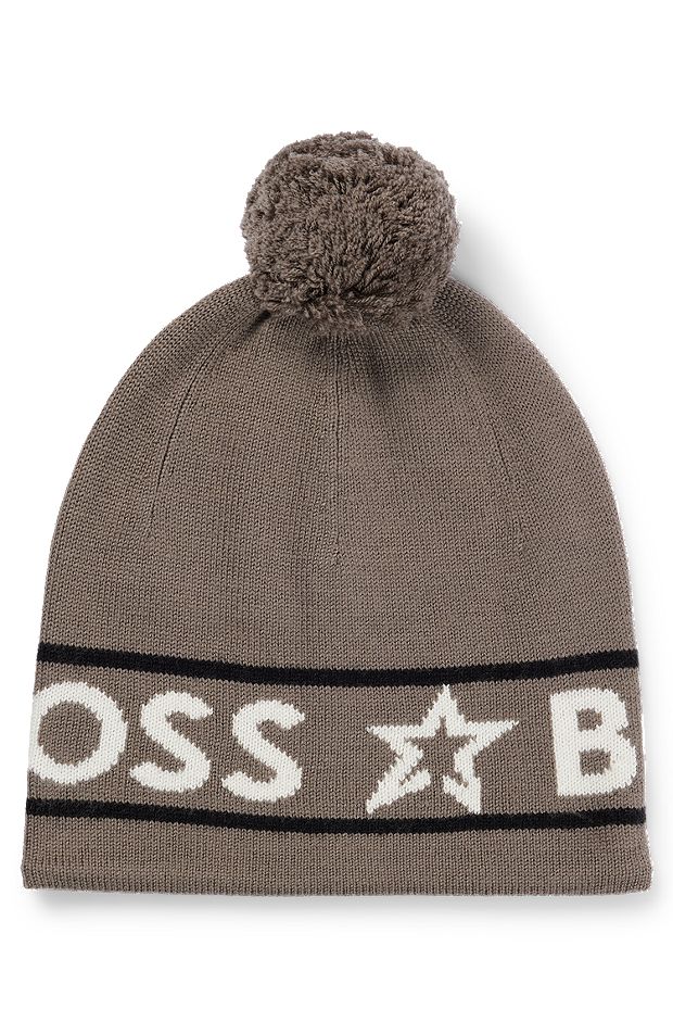 BOSS x Perfect Moment wool beanie hat with logo intarsia, Brown