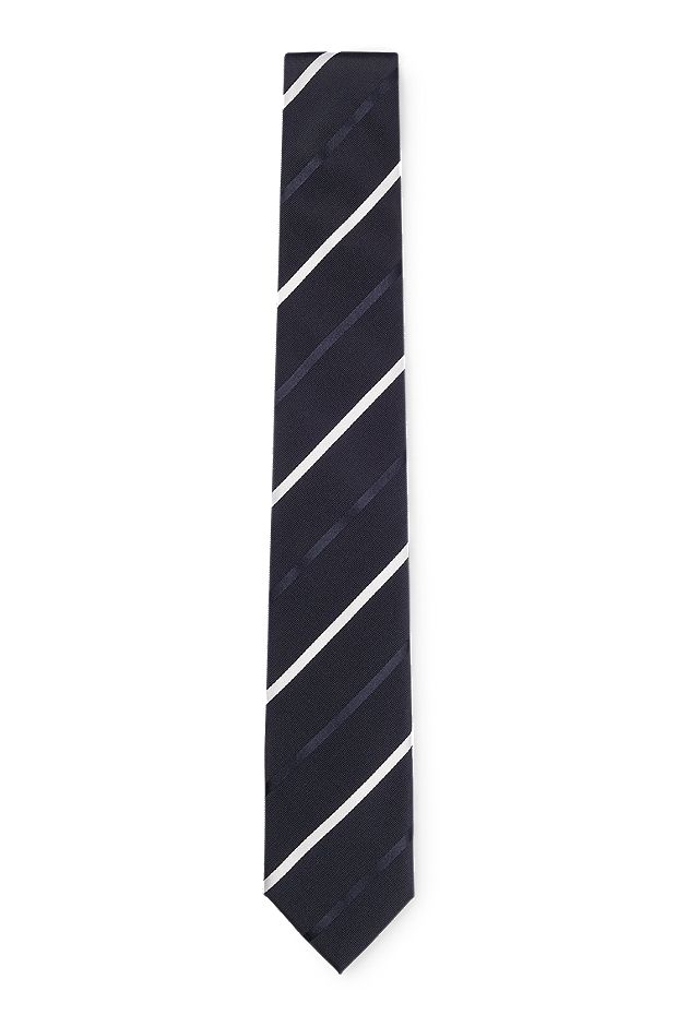 Diagonal-stripe tie in a silk-blend jacquard, Dark Blue