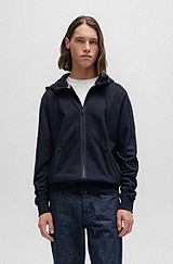 Cotton-terry zip-up hoodie with logo patch, Dark Blue