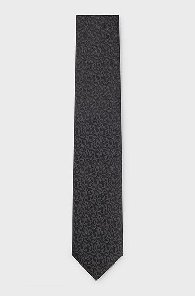 Silk-blend tie with jacquard pattern, Black
