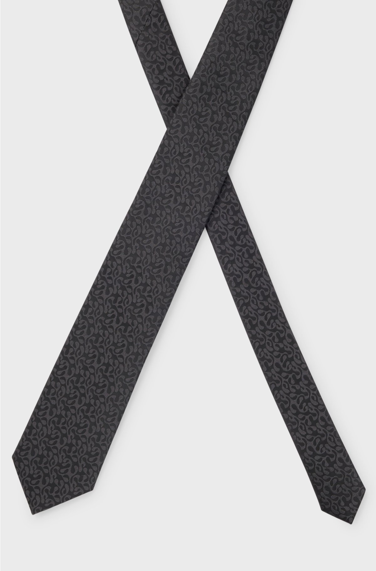 Silk-blend tie with jacquard pattern, Black