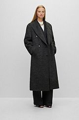 Double-breasted coat in a cotton blend, Dark Grey