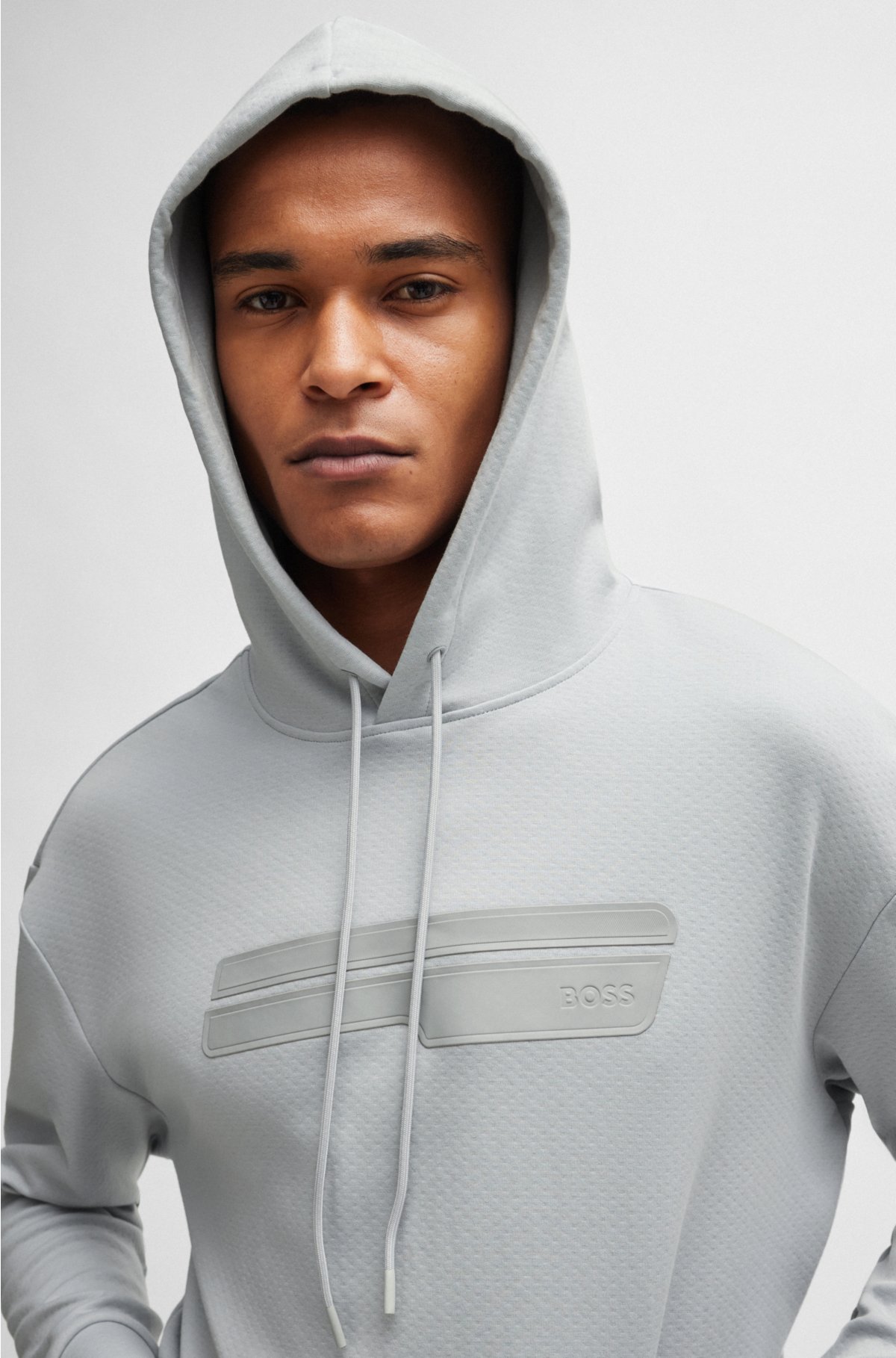 Cotton-blend relaxed-fit hoodie with logo artwork, Light Grey