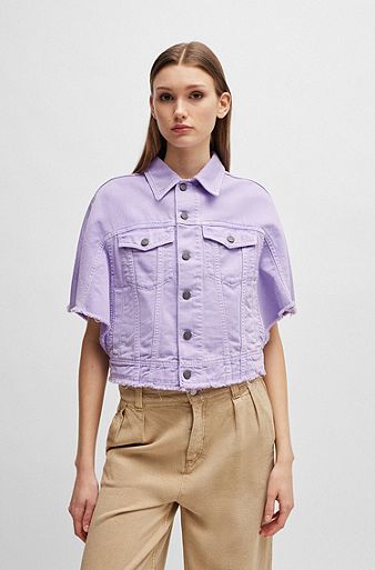 Short-sleeved jacket in cotton denim, Light Purple