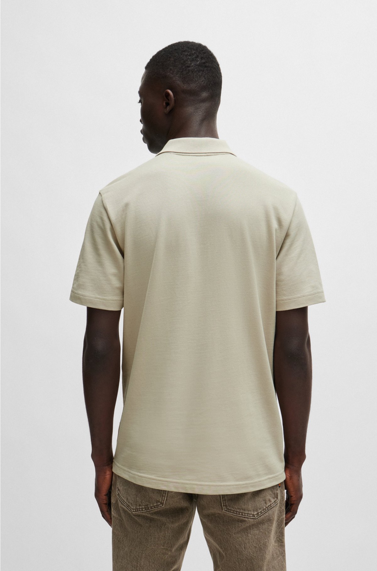 Relaxed-fit cotton-piqué polo shirt with tonal pocket, Natural