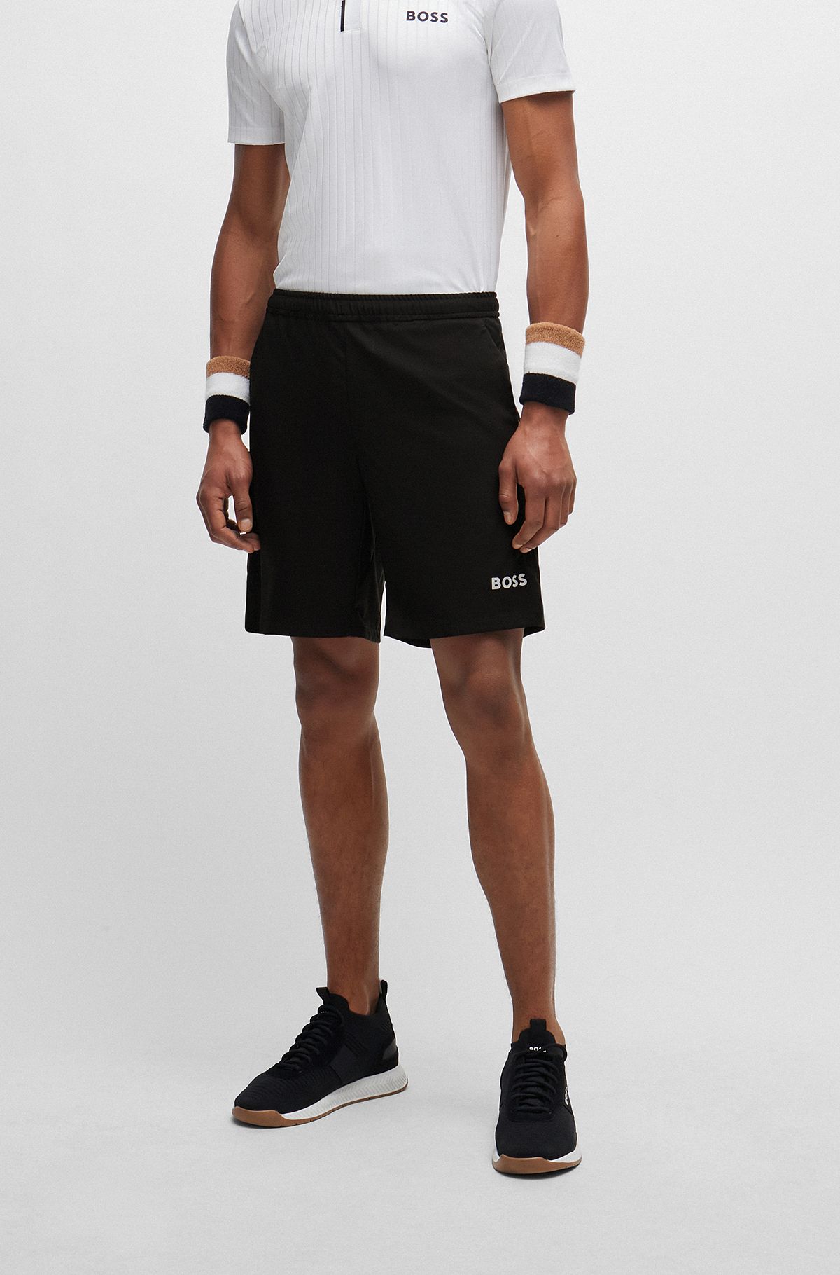 Quick-drying regular-fit shorts with logo print, Black