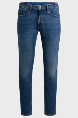 Extra-slim-fit jeans in navy stonewashed stretch denim, Blue