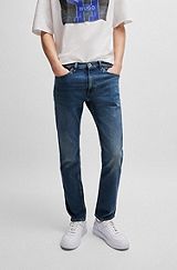 Extra-slim-fit jeans in navy stonewashed stretch denim, Blue
