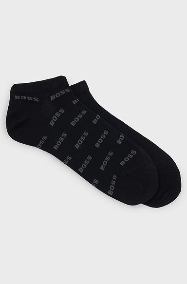 Two-pack of ankle-length socks with branding, Black