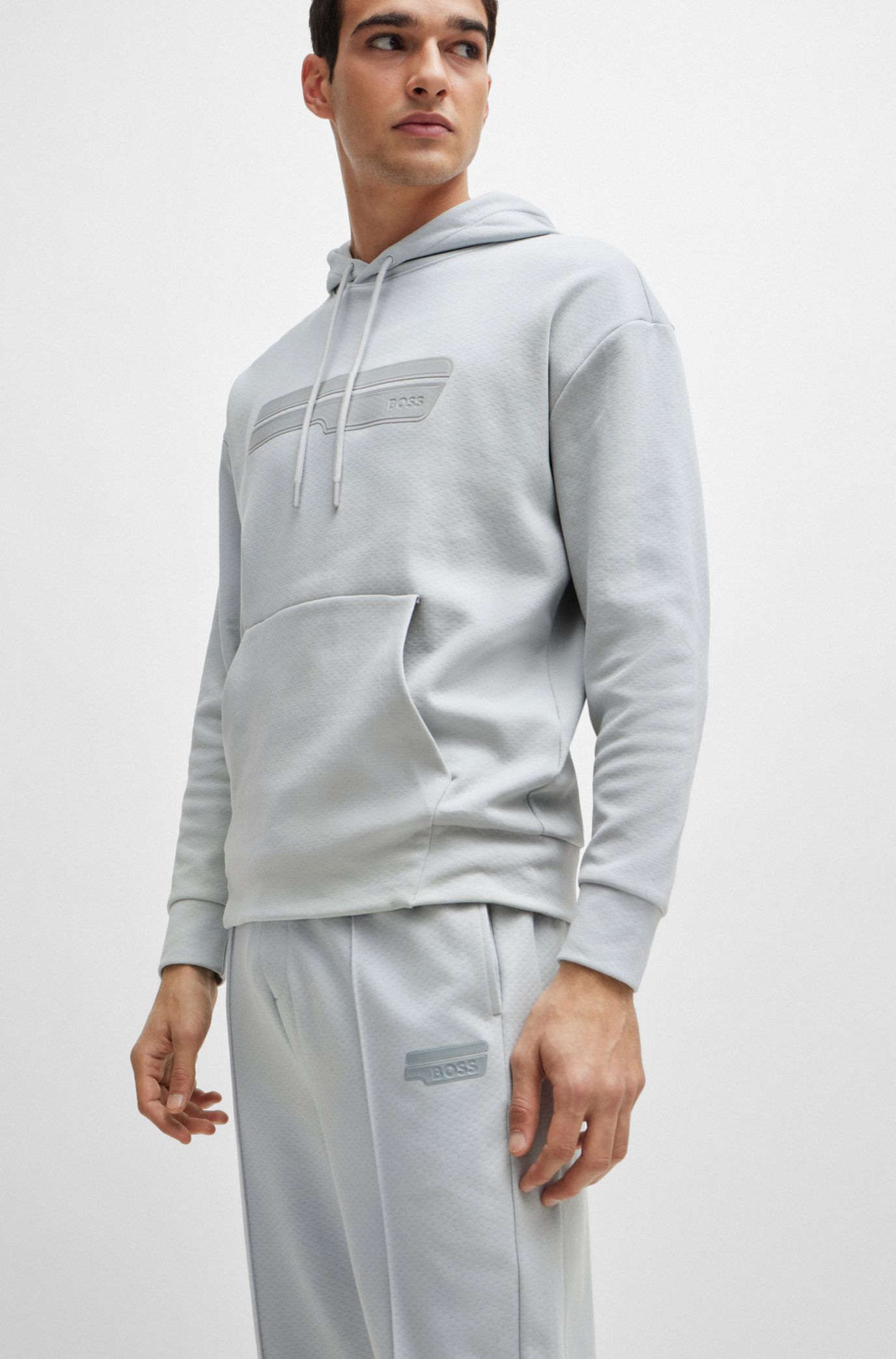Relaxed-fit tracksuit bottoms in cotton-blend jacquard