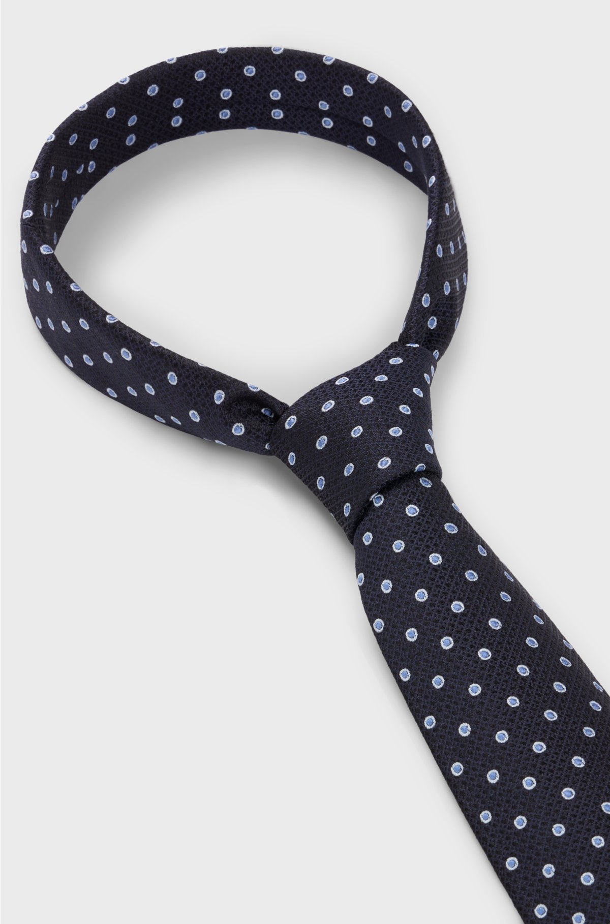 Silk-jacquard tie with micro pattern, Dark Blue