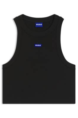 Hugo Cropped stretch-cotton tank top with blue logo label toppar dam – bild 4