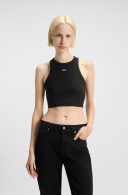 Tanktop aus Stretch-Baumwolle mit Logo-Aufn&auml;her, Schwarz