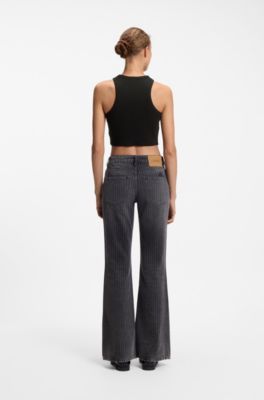 Cropped tanktop i bomuld med str&aelig;k og bl&aring; logom&aelig;rkat, Sort