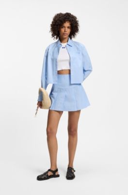 Canotta corta in cotone elasticizzato con etichetta con logo blu, Bianco