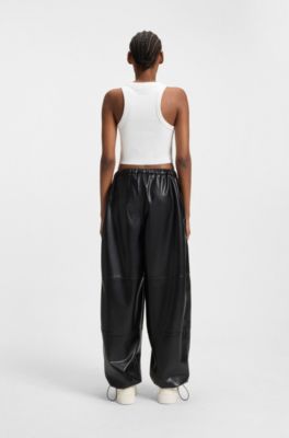 Cropped stretch-cotton tank top with blue logo label, White