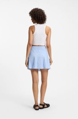 Cropped stretch-cotton tank top with blue logo label, White