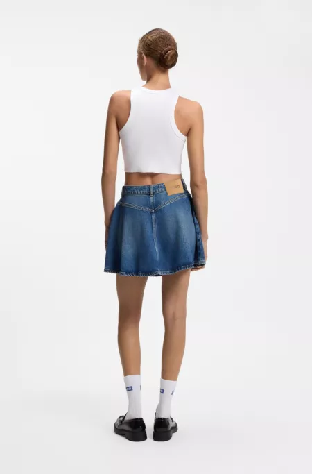 Cropped stretch-cotton tank top with blue logo label