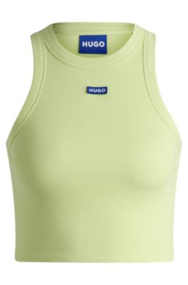 Tanktop van stretchkatoen met logopatch, Kalk