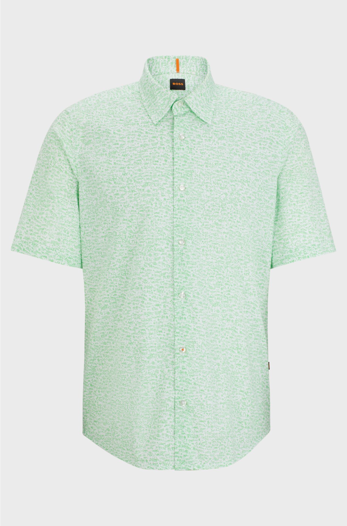 Regular-fit shirt in printed cotton poplin, Light Green