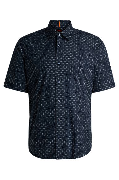 Regular-fit shirt in printed cotton poplin, Dark Blue