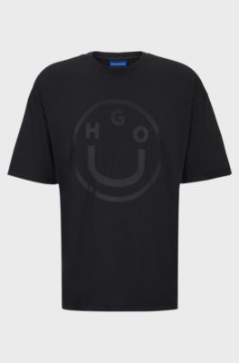 T-shirt Oversized Fit en coton avec logo de la nouvelle saison, Noir