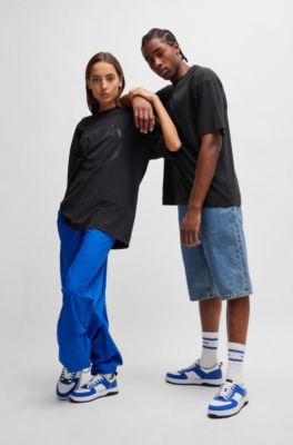 Oversized-fit T-shirt in cotton with new-season logo, Black