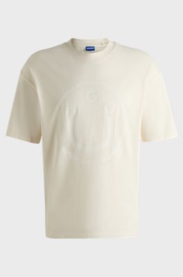 Oversized-fit T-shirt in cotton with new-season logo, Natural