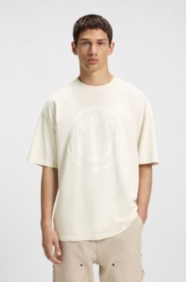 Oversized-fit T-shirt in cotton with new-season logo, Natural