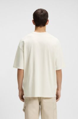 Oversized-fit T-shirt in cotton with new-season logo, Natural