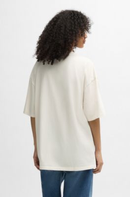 Oversized-fit T-shirt in cotton with new-season logo, Natural