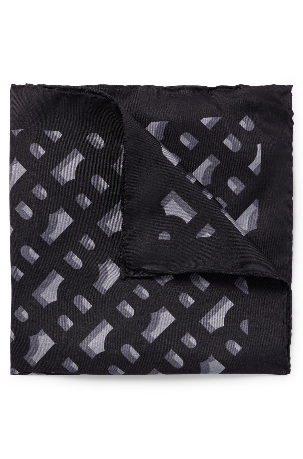 Silk pocket square with digital print, Black