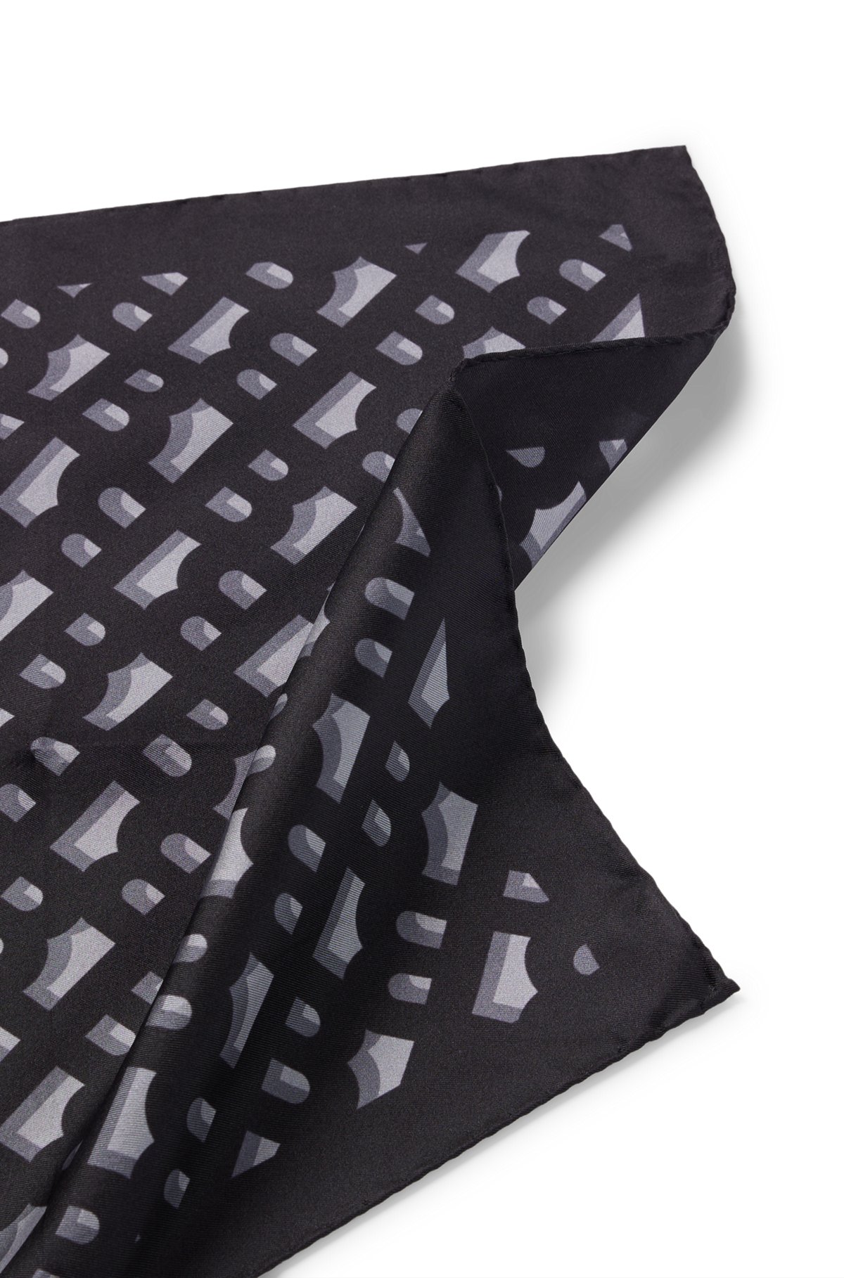 Silk pocket square with digital print, Black