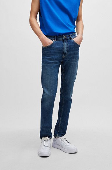 Extra-slim-fit jeans in mid-blue stretch denim, Dark Blue