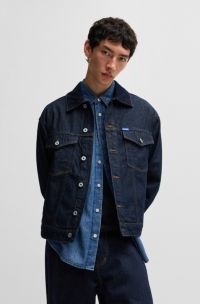 Jacke aus dunkelblauem Denim mit verstellbarem Saum, Dunkelblau