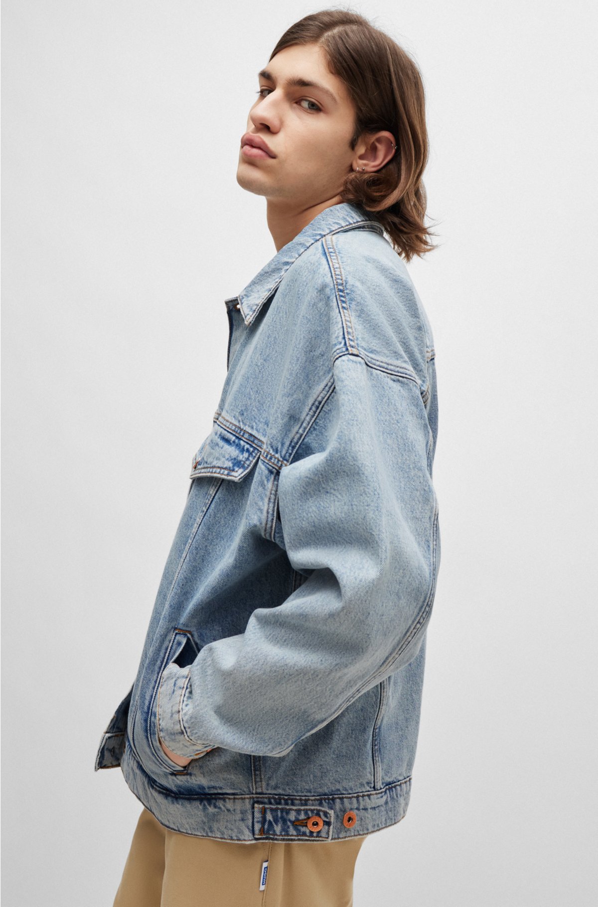 Relaxed-fit jacket in blue heavy-wash denim, Blue