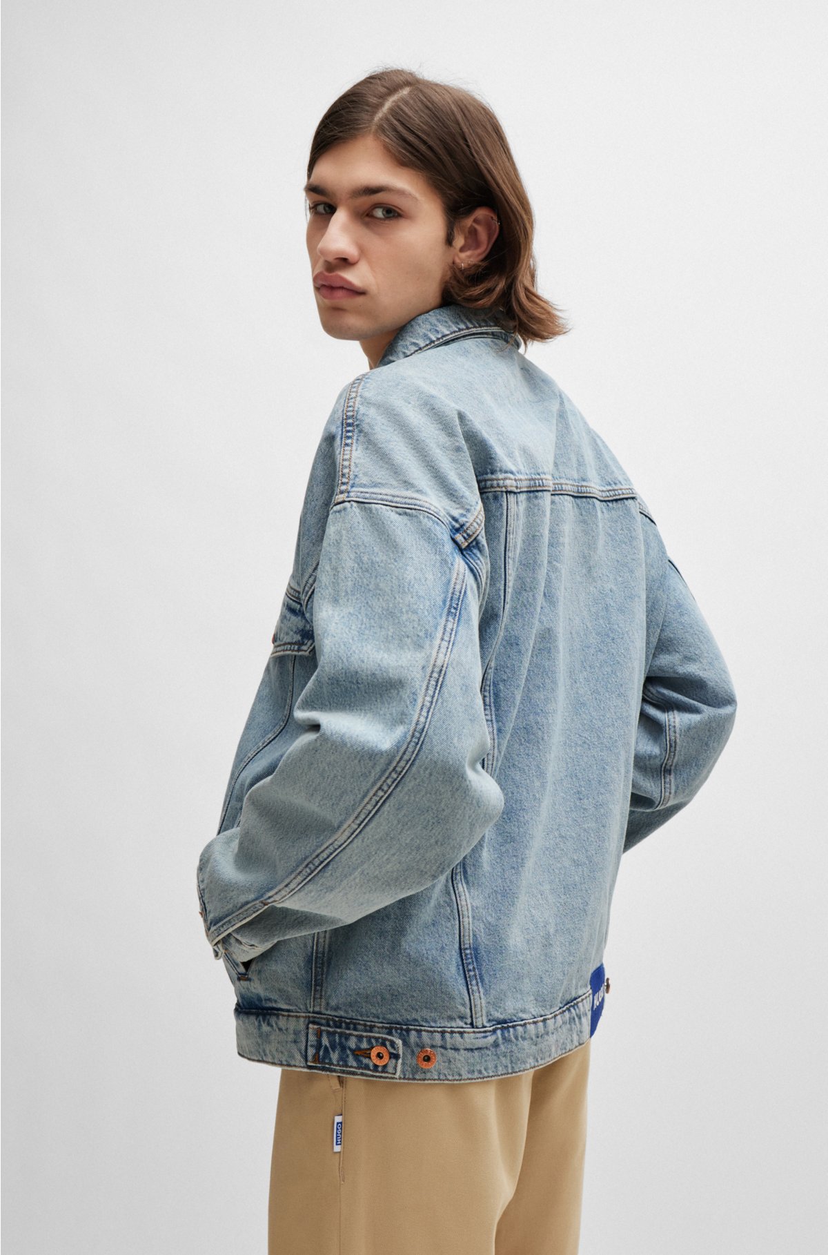 Relaxed-fit jacket in blue heavy-wash denim, Blue