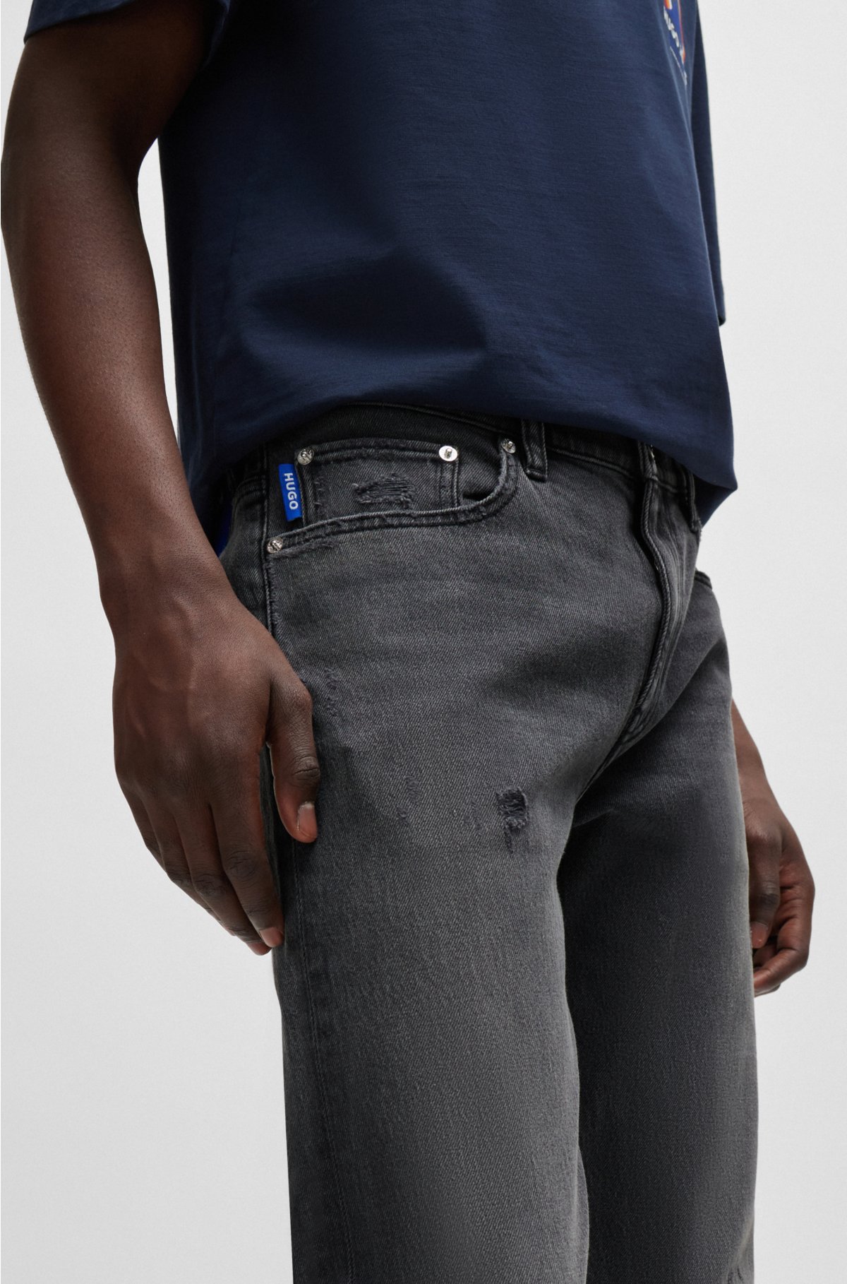Slim-fit jeans in medium-grey stretch denim, Grey