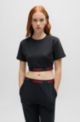 Cropped T-shirt in stretch fabric with logo waistband, Black