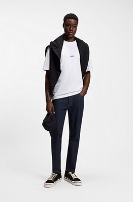 HUGO - Tapered-fit jeans in dark-blue stretch denim