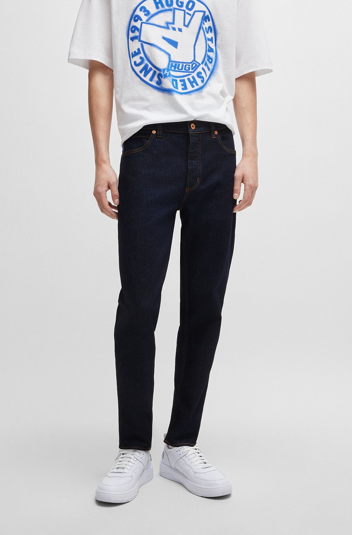 Tapered-fit jeans in dark-blue stretch denim, Dark Blue