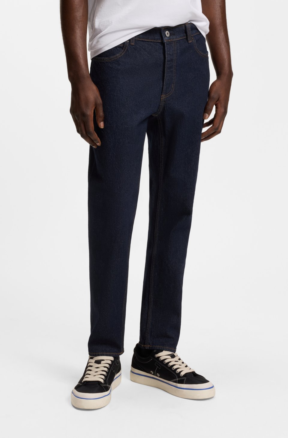 Tapered-fit jeans in dark-blue stretch denim