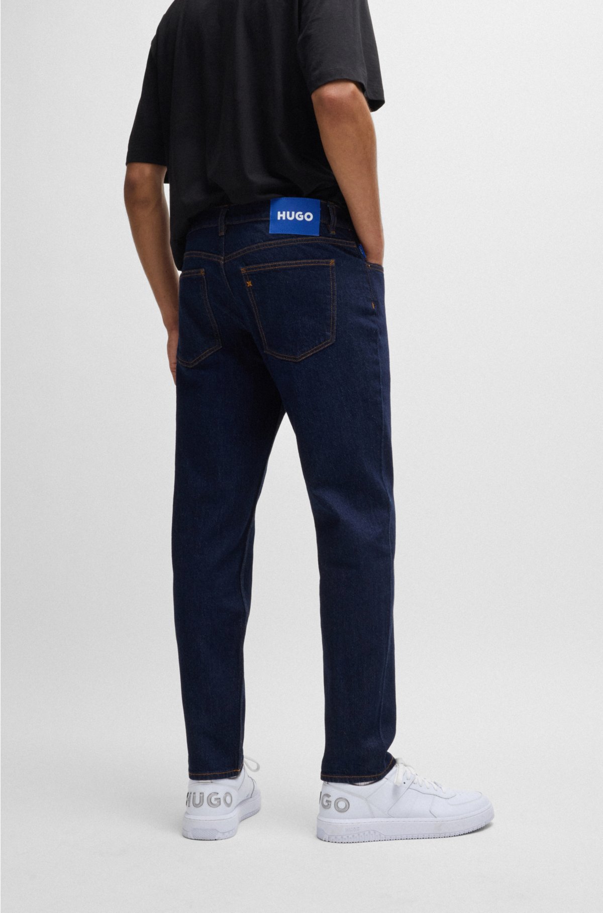 Tapered-fit jeans in dark-blue stretch denim, Dark Blue