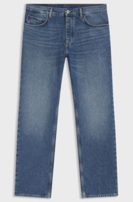 Regular-fit jeans in mid-blue stonewashed cotton denim, Blue