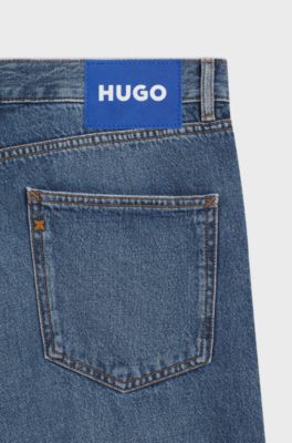 Regular-fit jeans in mid-blue stonewashed cotton denim, Blue